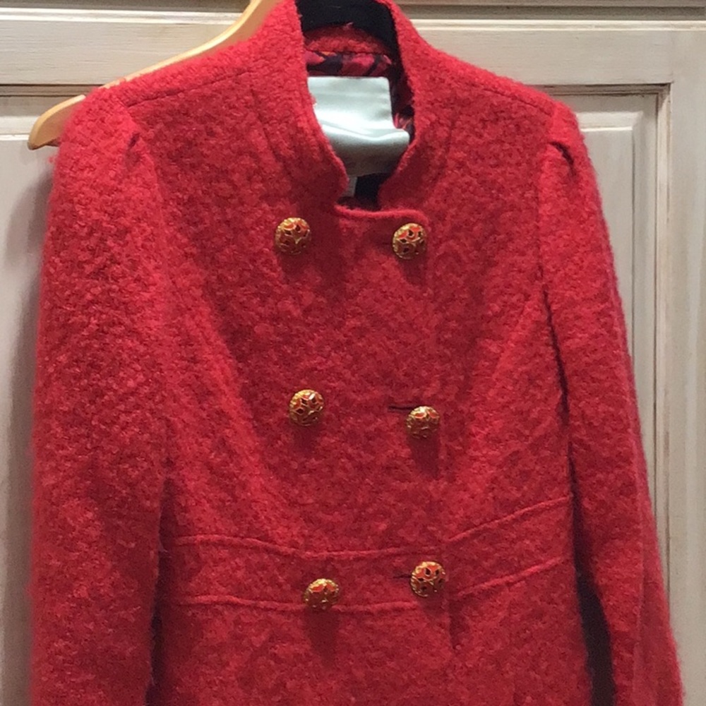 Beth Bowley Scarlet Textured Wool Mohair Silk Lined Peacoat Jacket $358 retail - Picture 4 of 11
